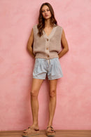 SO ME Mid Rise Denim Shorts With Cotton Tape Drawstring