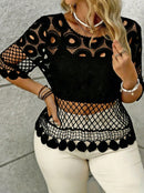 Sun-protective Hollow Crochet Round-neck Short-sleeve Top