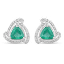 1.23 Carat Genuine Zambian Emerald and White Diamond 14K White Gold Earrings