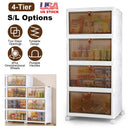 4-Tier Foldable Storage Bins with Lid Front Magnetic Door Collapsible Stackable Closet Organizer Containers with 4Pcs 360¡ Rotatable Wheels