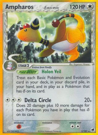 Ampharos (Delta Species) 001/101 - Dragon Frontiers Reverse Holofoil