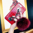 Mobile Phone Case with Fox Fur Ball Studded Anti-Fall Protection
