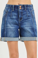 RISEN High Rise Seamed Roll Up Shorts