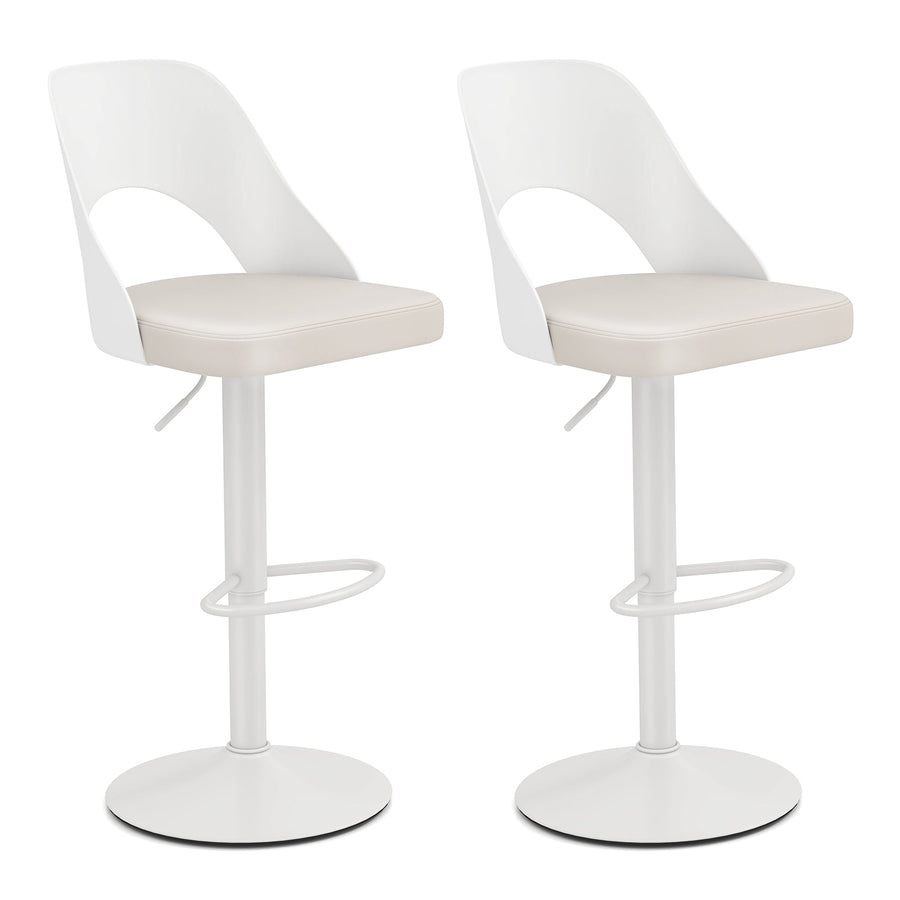 Bar Stools Set of 2 with Enlarged PU Leather Seat and Footrest
