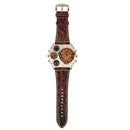 MenÕs Quartz Watch Two Time Zone Big Face Military Style Compass Thermometer Decorative Dial PU Leather Strap