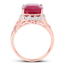 14K Rose Gold Plated 5.54 Carat Genuine Glass Filled Ruby & White Topaz .925 Sterling Silver Ring