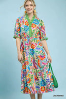 Umgee Mix Floral Midi Dress with Ruffle Trim