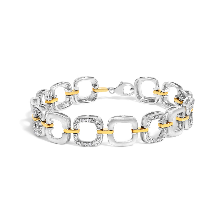 .925 Two-Tone Sterling Silver Diamond Accent Open Box Link Bracelet (I-J Color, I1-I2 Clarity) - 7