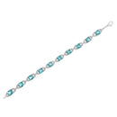 .925 Sterling Silver 7x7 mm Cushion Cut Blue Topaz and 1/20 cttw Round Cut Diamond Fashion Tennis Bracelet (I-J Color, I1-I2 Clarity) - 7"