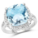 7.18 Carat Genuine Blue Topaz and White Topaz .925 Sterling Silver Ring