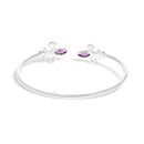 .925 Sterling Silver 8X4MM Marquise Purple Amethyst and Diamond Accent Fleur Di Lis Open Cuff Bangle (I-J Color, I1-I2 Clarity) - 7"