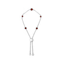 .925 Sterling Silver Bezel Set Red Garnet 5 Station Adjustable Bolo Bracelet