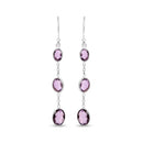 .925 Sterling Silver Checkerboard Cut Oval Purple Amethyst 2" Inch Drop and Dangle Earrings