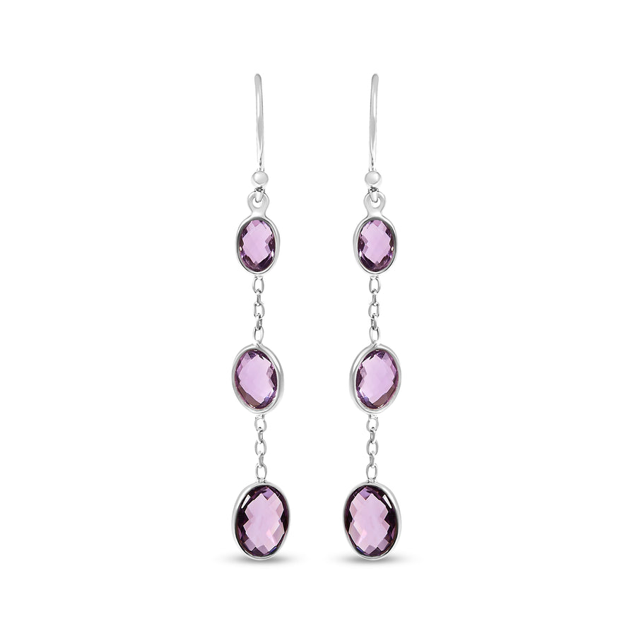 .925 Sterling Silver Checkerboard Cut Oval Purple Amethyst 2
