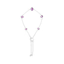 .925 Sterling Silver Bezel Set Purple Amethyst 5 Station Adjustable Bolo Bracelet