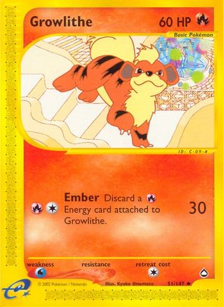 Growlithe 051/147 - Aquapolis Reverse Holofoil