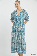 Umgee Two tone Border Print Midi Dress