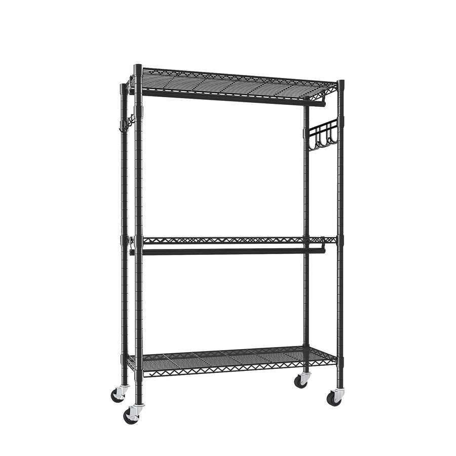 Rolling Clothes Rack with 3 Shelves, 2 Rods & Wheels