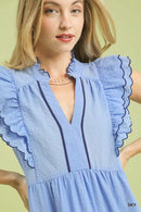 Umgee Seersucker Ruffle Sleeve Tiered Midi Dress