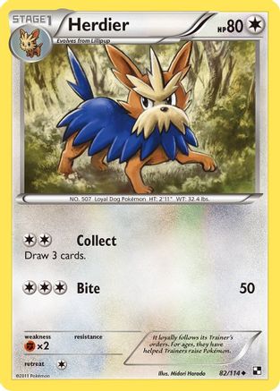 Herdier 082/114 - Black and White Reverse Holofoil
