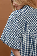 Umgee Puff Sleeve Plaid Midi Dress