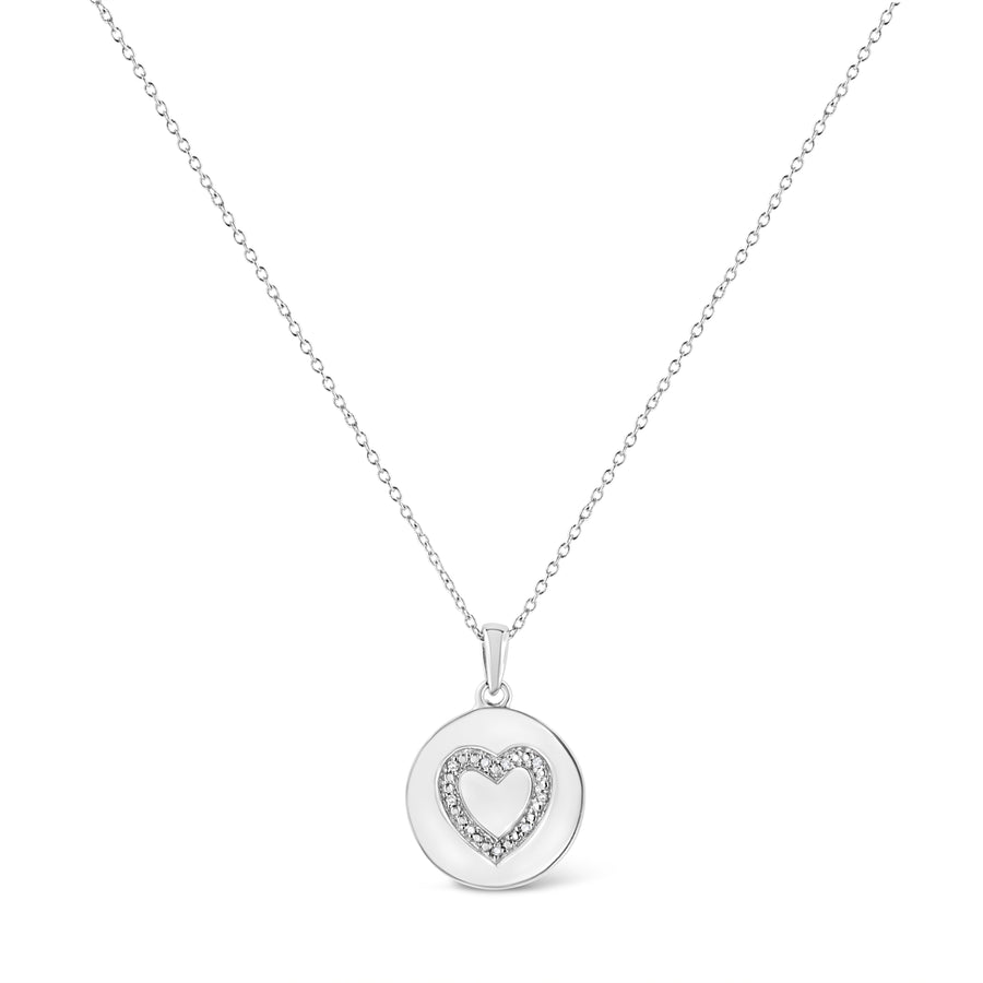.925 Sterling Silver Prong-Set Diamond Accent Heart Emblemed 18
