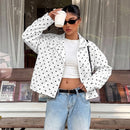 Loose-fitting Long-sleeve Casual Polka-dot Womens Coat