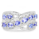 1.71 Carat Genuine Tanzanite and White Diamond .925 Sterling Silver Ring