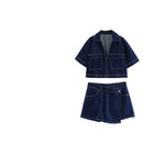 Double-Breasted Culottes Denim Suit