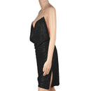 Sexy Women Chain Choker Side Slit Backless Slip Dress With Sequins