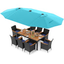 11 Pieces Patio Dining Set with LED Patio Umbrella with Base and Seat Cushions (Navy)