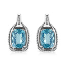 .925 Sterling Silver 14x10MM Cushion Cut Blue Topaz Gemstone and Diamond Accent Dangle Earring (I-J Color, I1-I2 Clarity)