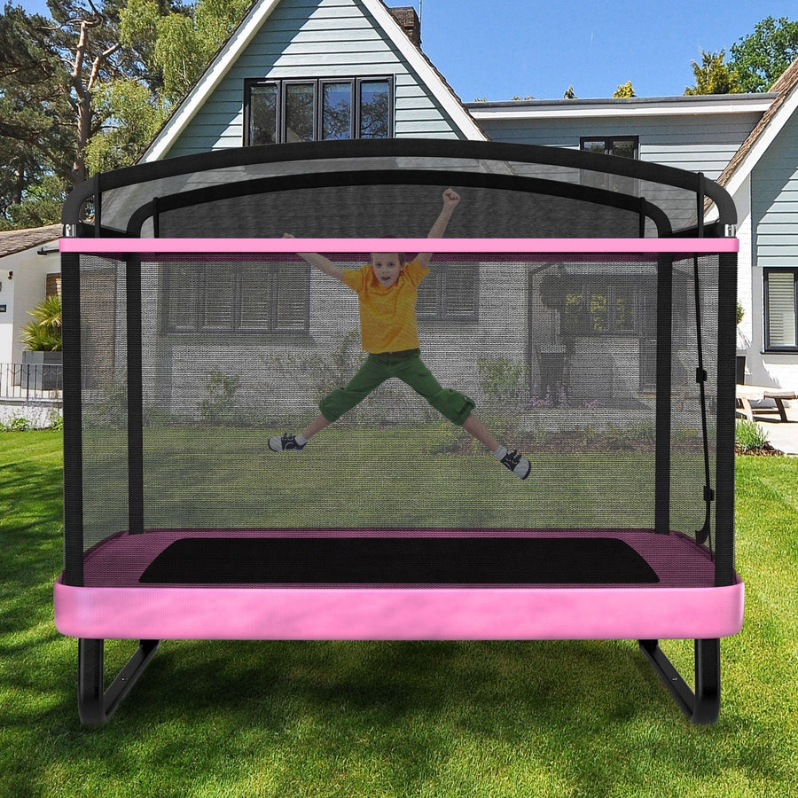 6 FT Kids Trampoline with Swing and Horizontal Bar Small Rectangle Trampoline