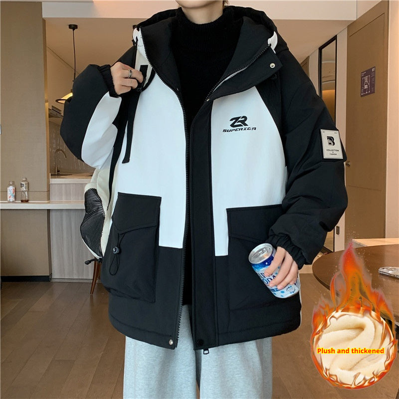 Winter Fleece-lined Clothing Hooded Cotton Coat Jacket