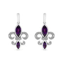 .925 Sterling Silver Marquise Cut Amethyst and Diamond Accent Fleur De Lis Dangle Stud Earrings (H-I Color, SI1-SI2 Clarity)