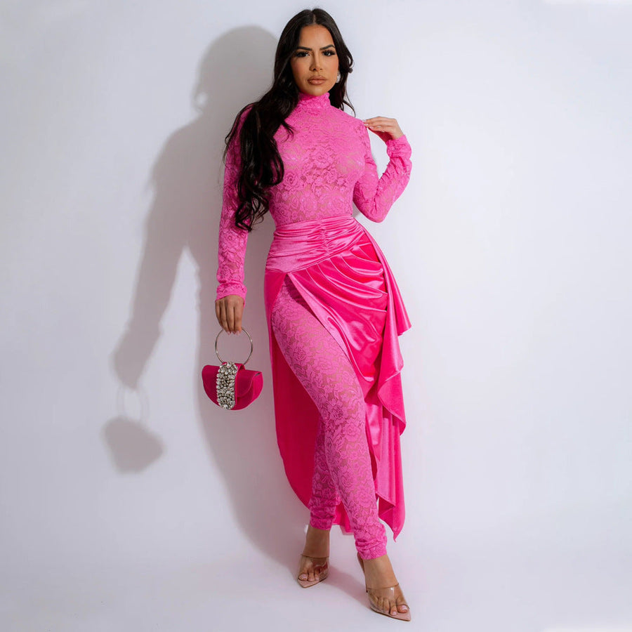 Women's Bodysuit Lace-Up Cloak Skirt Set