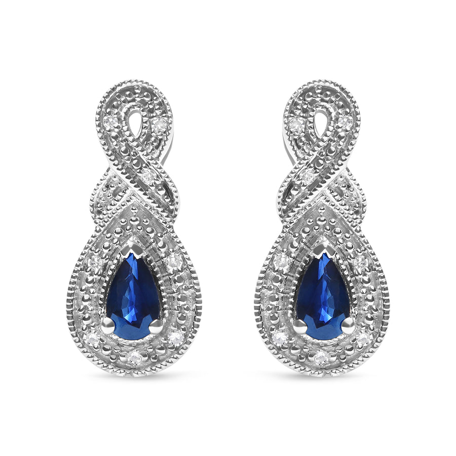 .925 Sterling Silver 4.5 x 3mm Pear Sapphire Gemstone and Diamond Accent Infinity Drop Stud Earrings (H-I Color, SI1-SI2 Clarity)
