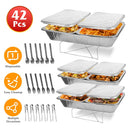 42Pcs Disposable Chafing Dish Buffet Set Chafing Servers with Covers Spoons Forks Tongs Full-Size Pans Food Warmers for Parties Events Catering Suppli