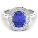 2.02 Carat Genuine Tanzanite and White Diamond 14K White Gold Ring