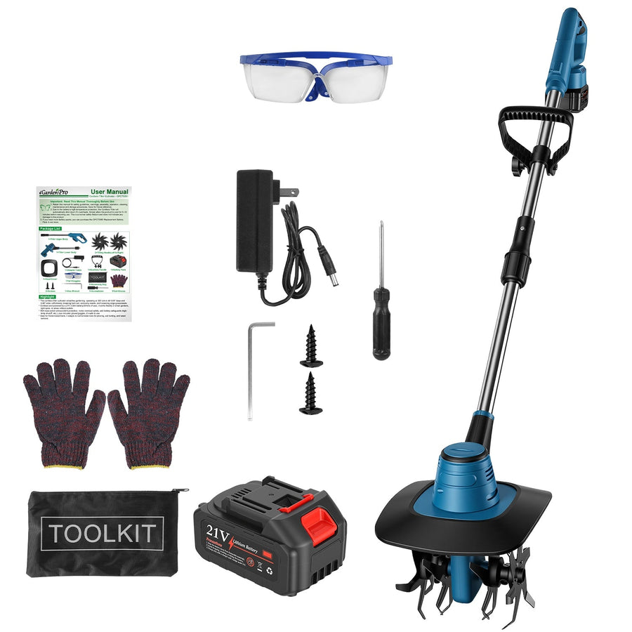 800W 21V Cordless Tiller Cultivator 3.0Ah Battery Powered Tiller with 8.66