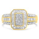 10K Yellow Gold Round and Baguette-Cut Diamond Cocktail Ring (1.0 Cttw, H-I Color, SI2-I1 Clarity) - Size 7
