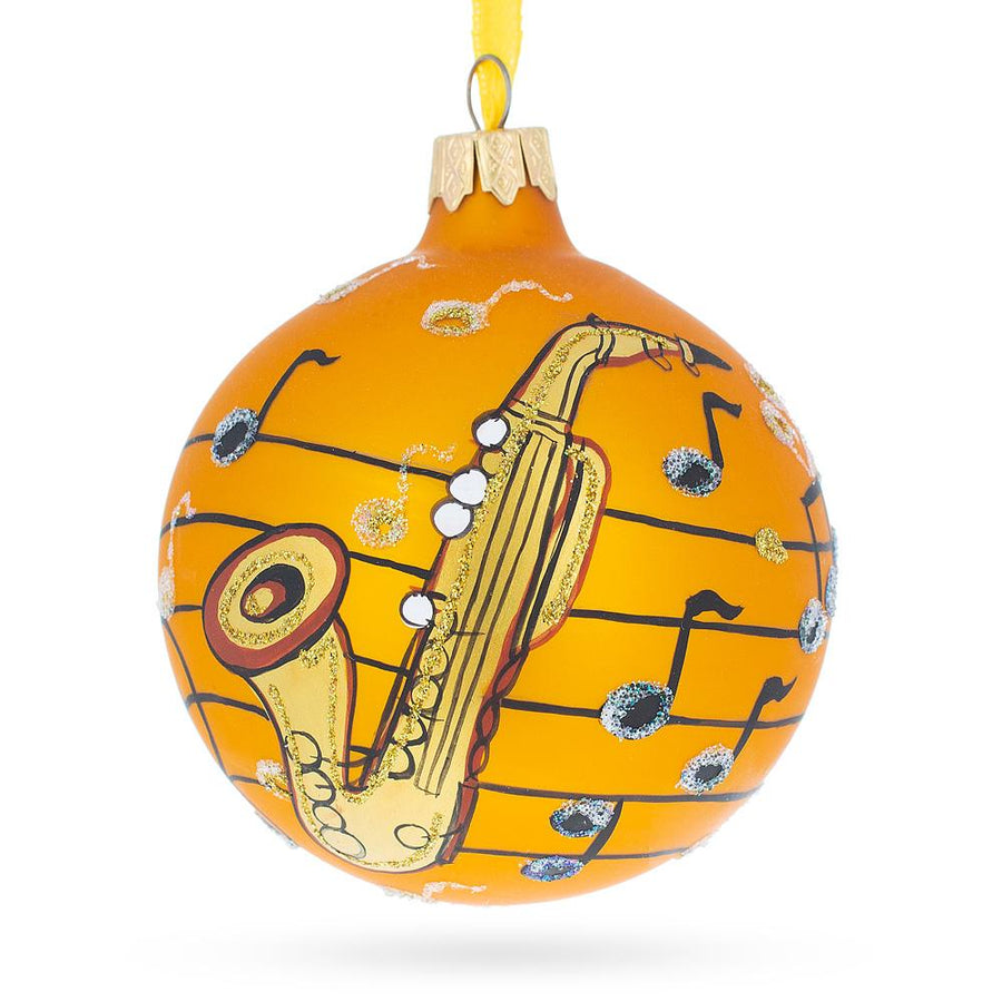 Saxophone Music Lover Glass Ball Christmas Ornament 3.25 Inches