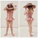 Girls' Striped Lace Swimsuit