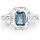 2.29 Carat Genuine London Blue Topaz and White Topaz .925 Sterling Silver Ring