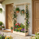 89 Inch Tall Wooden Raised Garden Bed with Side Trellis and Hanging Roof Drainage Holes