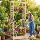 89 Inch Tall Wooden Raised Garden Bed with Side Trellis and Hanging Roof Drainage Holes