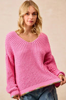 BiBi V-Neck Sweater with Colorful Trim