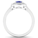 0.91 Carat Genuine Tanzanite and White Diamond 14K White Gold Ring