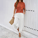Women's Spring/Summer Casual Solid Color Woolen Pants Set