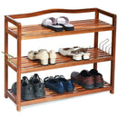 2-Tier Acacia Wood Shoe Rack with 4 Side Metal Hooks